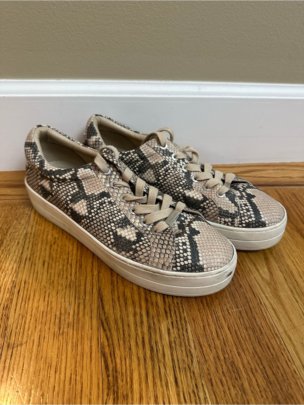 J/Slides Snakeskin Print Leather Platform Lace-Up Sneakers